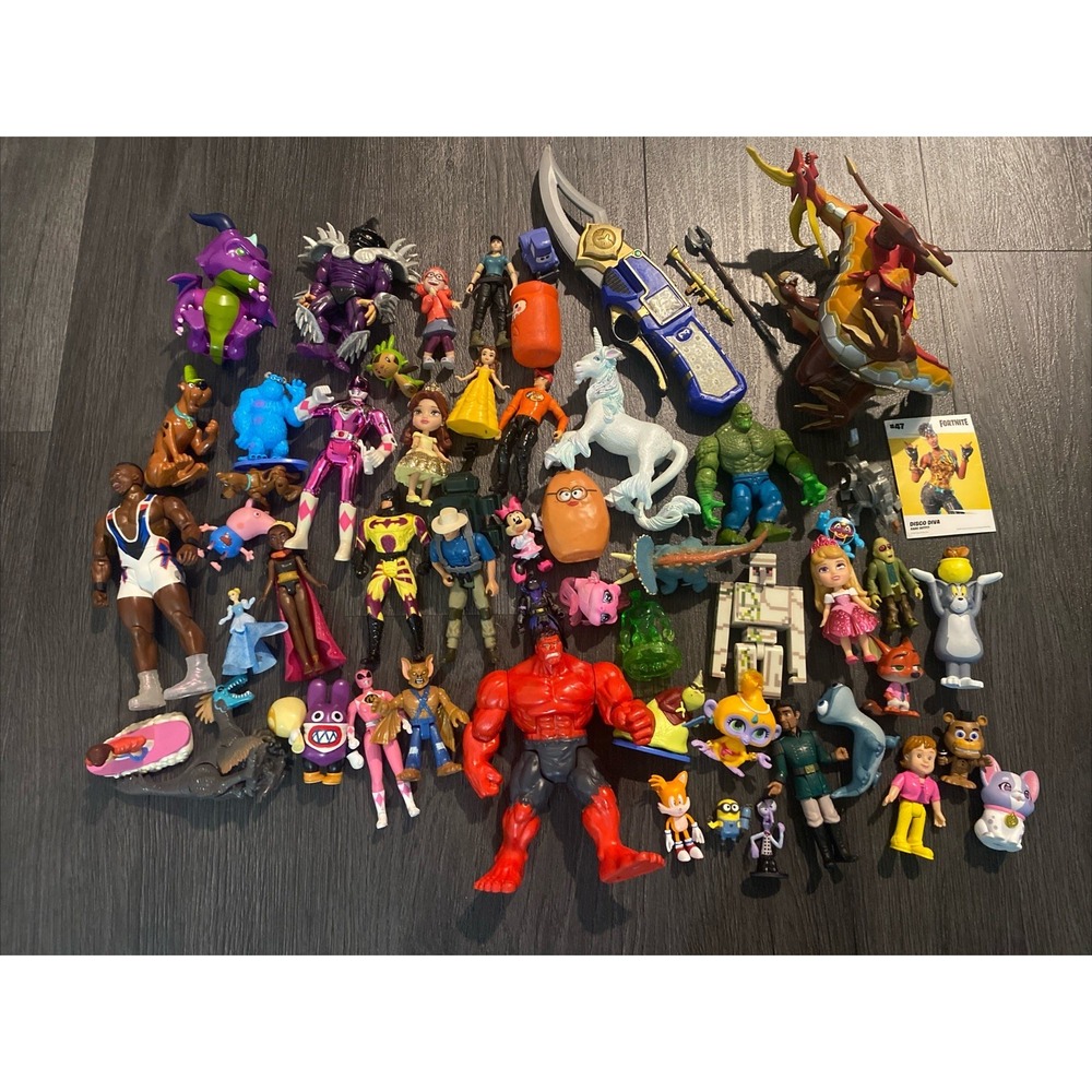 Action Figure Lot With 2 Accessories, Figures Like DC Disney Scooby & More!